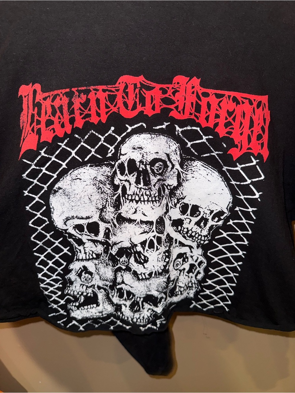Black Crop Top with Red & White Skull Graphic - Women